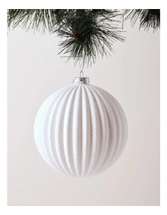 Luxe Christmas Glitter Stripe Oversized Bauble 15cm in White