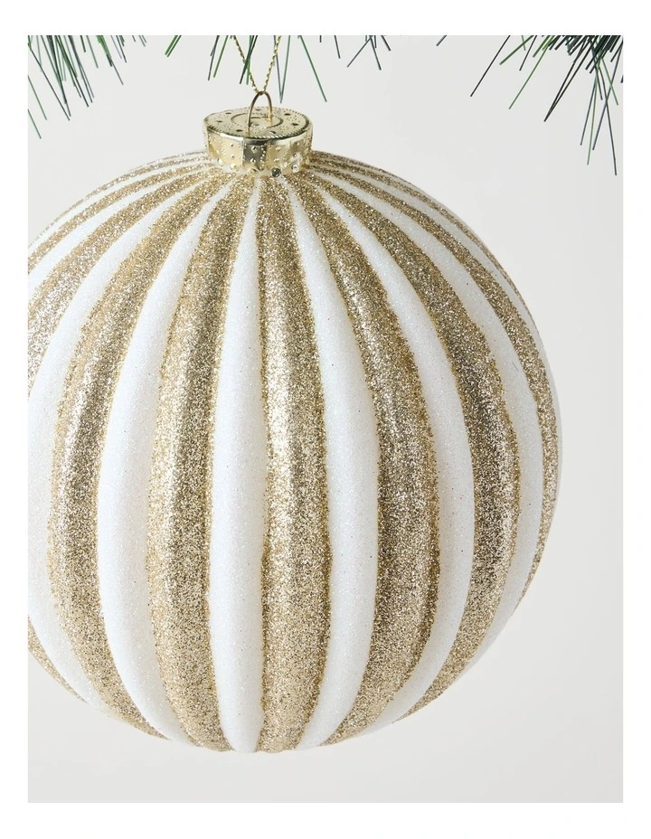Luxe Christmas Glitter Stripe Oversized Bauble 15cm in White image 2