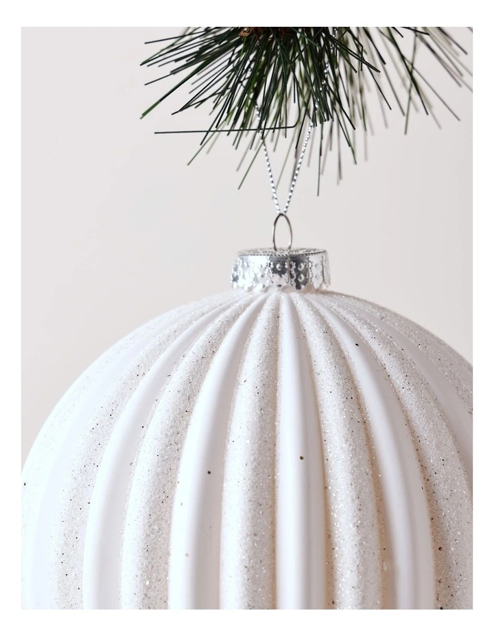 Luxe Christmas Glitter Stripe Oversized Bauble 15cm in White image 2