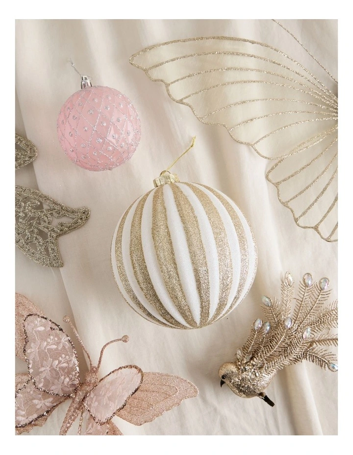 Luxe Christmas Glitter Stripe Oversized Bauble 15cm in White image 3