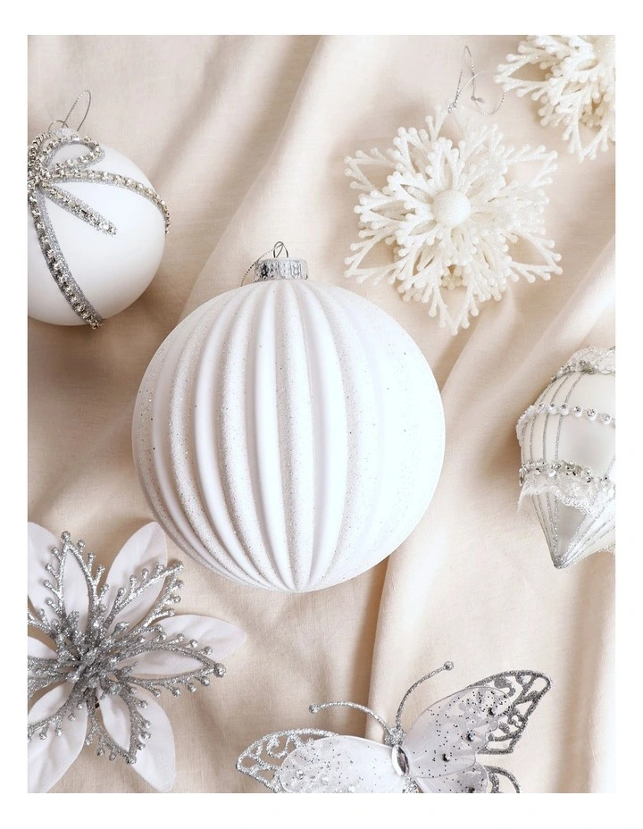 Luxe Christmas Glitter Stripe Oversized Bauble 15cm in White image 3