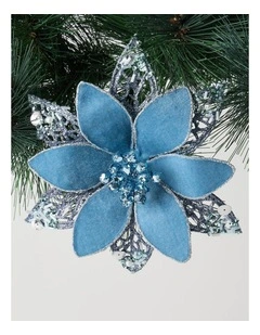 Luxe Christmas Sequin Flower Clip 17.5cm in Blue