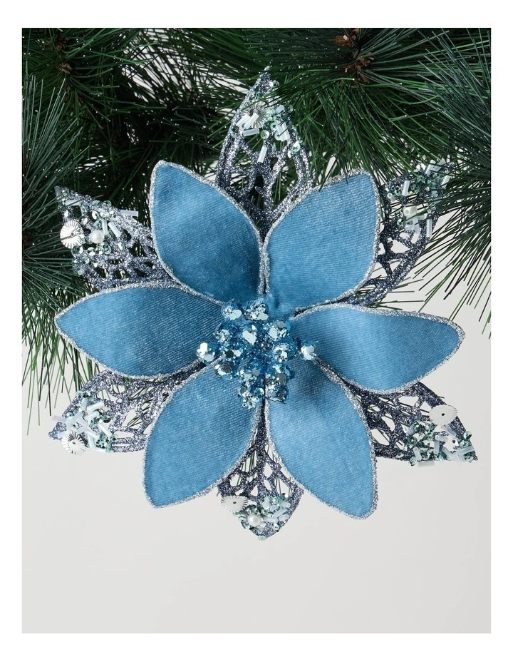 Luxe Christmas Sequin Flower Clip 17.5cm in Blue image 1