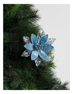 Luxe Christmas Sequin Flower Clip 17.5cm in Blue