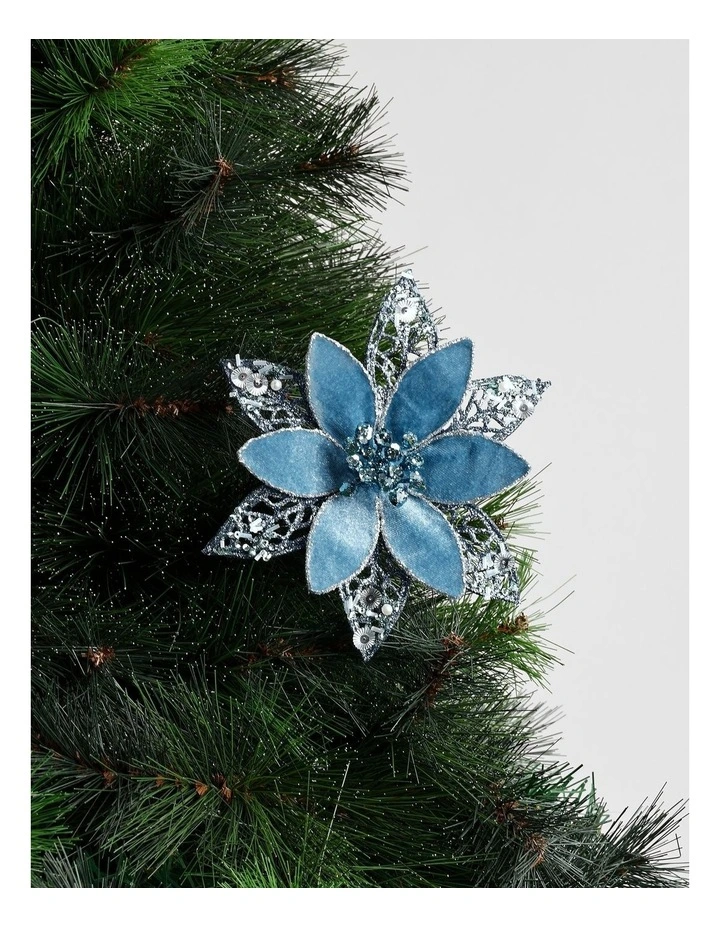Luxe Christmas Sequin Flower Clip 17.5cm in Blue image 1