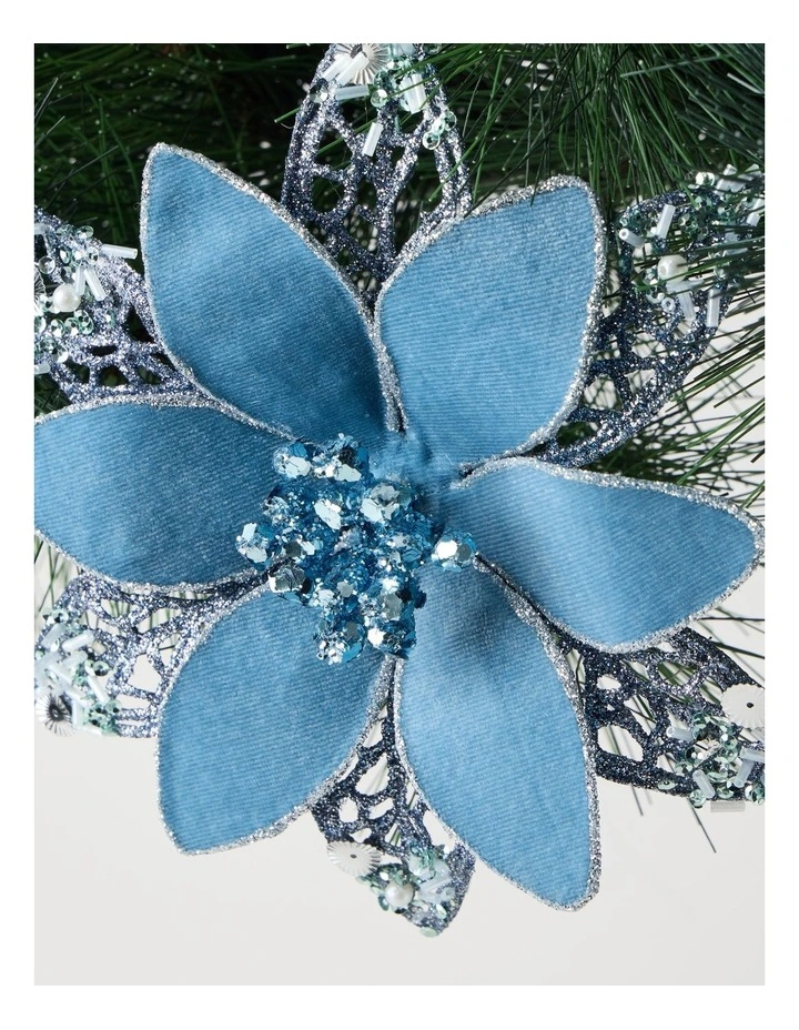 Luxe Christmas Sequin Flower Clip 17.5cm in Blue image 2