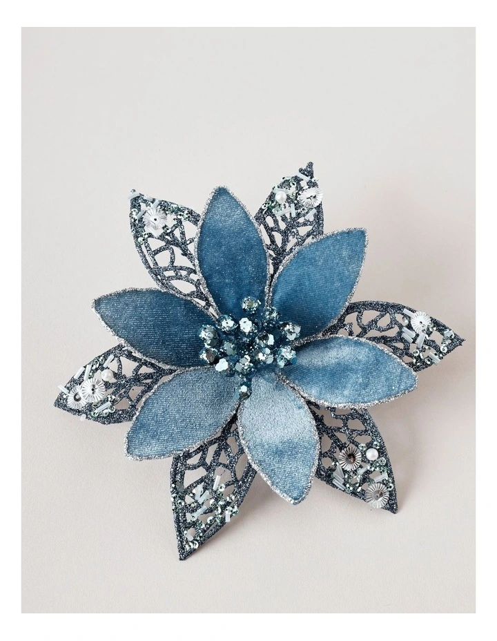 Luxe Christmas Sequin Flower Clip 17.5cm in Blue image 2