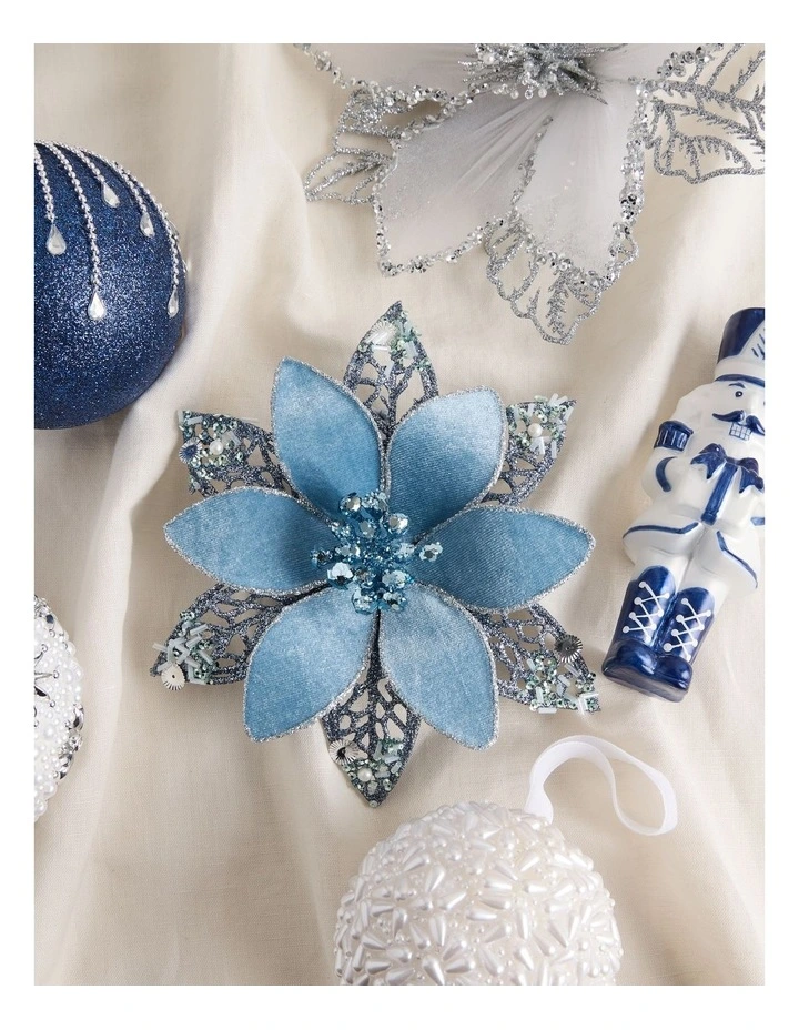 Luxe Christmas Sequin Flower Clip 17.5cm in Blue image 3