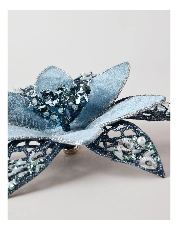Luxe Christmas Sequin Flower Clip 17.5cm in Blue image 3