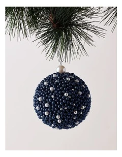 Luxe Christmas Plastic Glittered Bead Bauble 8cm in Navy