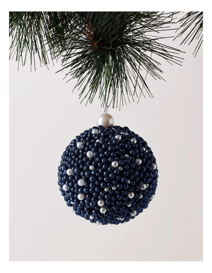 Luxe Christmas Plastic Glittered Bead Bauble 8cm in Navy image 1