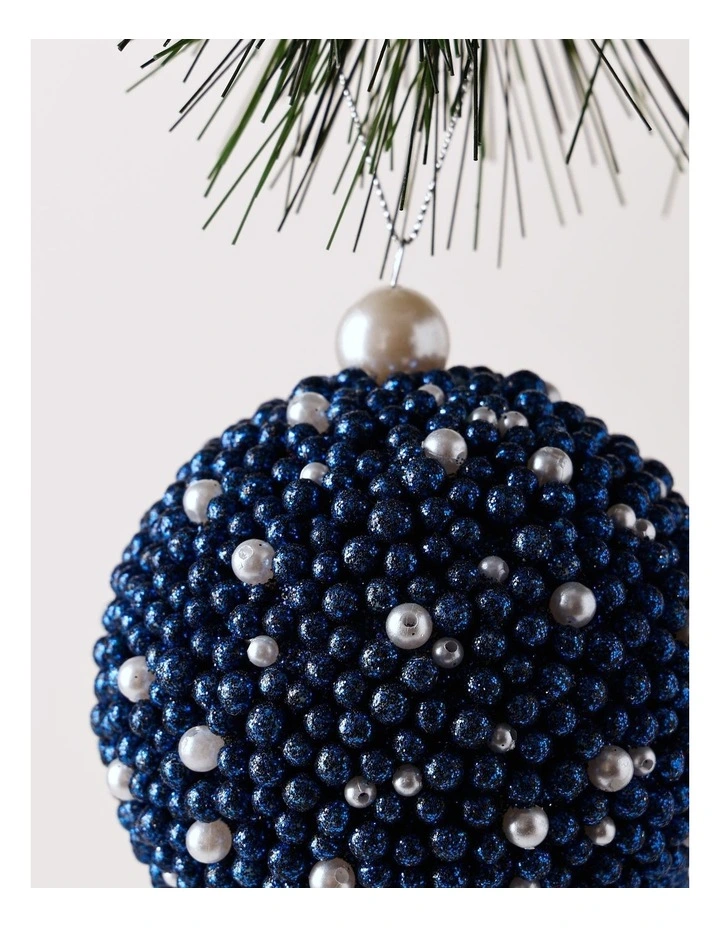 Luxe Christmas Plastic Glittered Bead Bauble 8cm in Navy image 2
