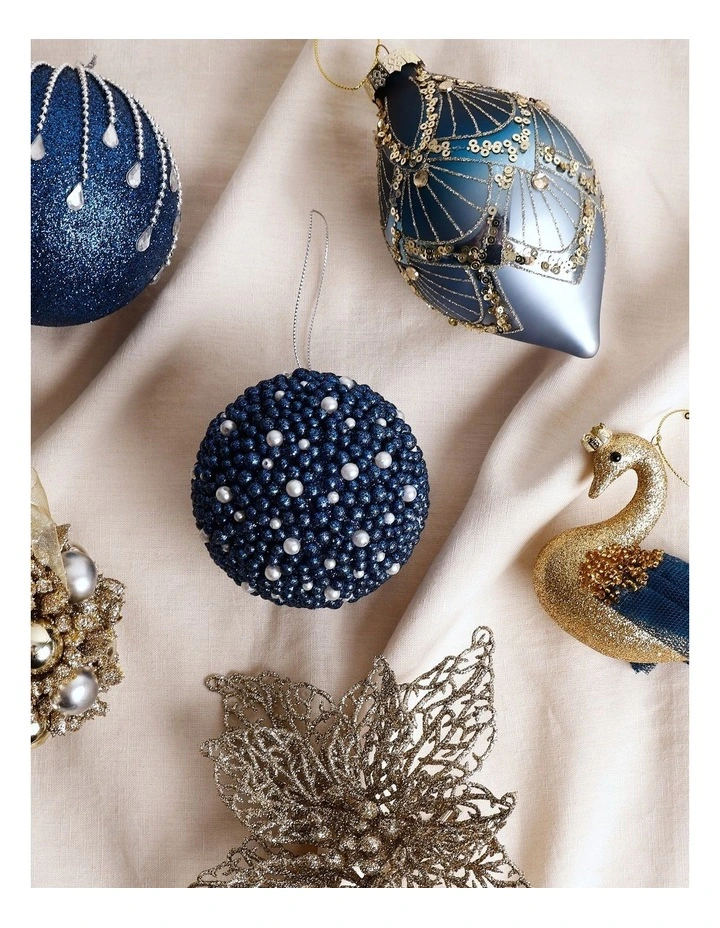 Luxe Christmas Plastic Glittered Bead Bauble 8cm in Navy image 4