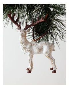 Harvest Christmas Plastic Reindeer Ornament 14cm in White