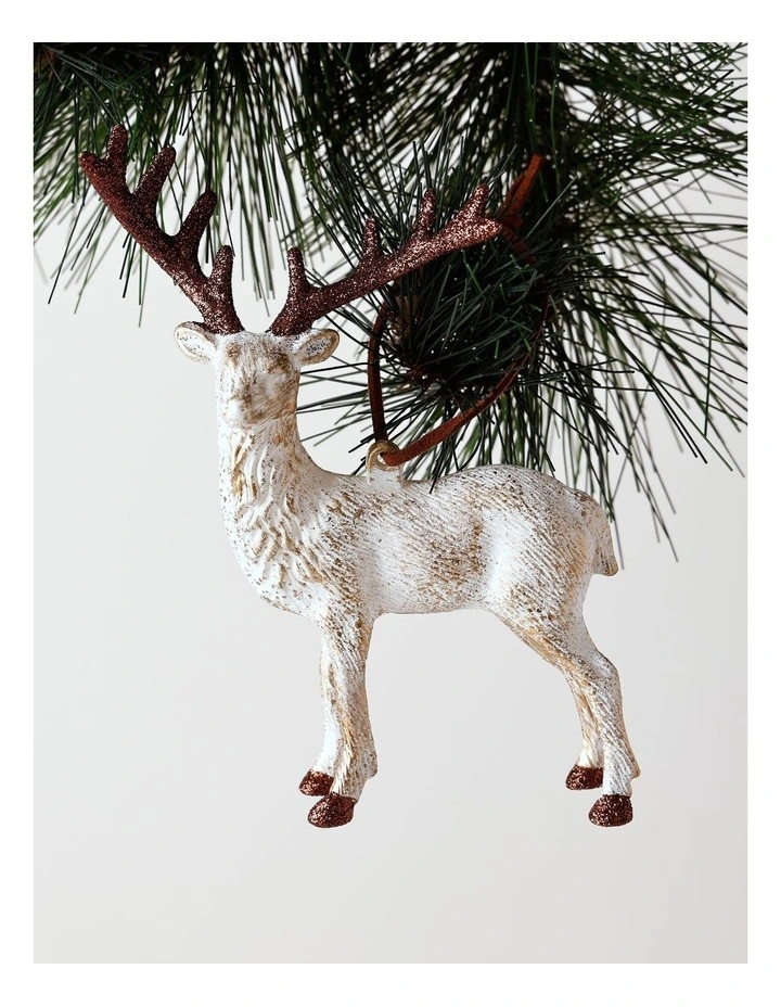 Harvest Christmas Plastic Reindeer Ornament 14cm in White image 1