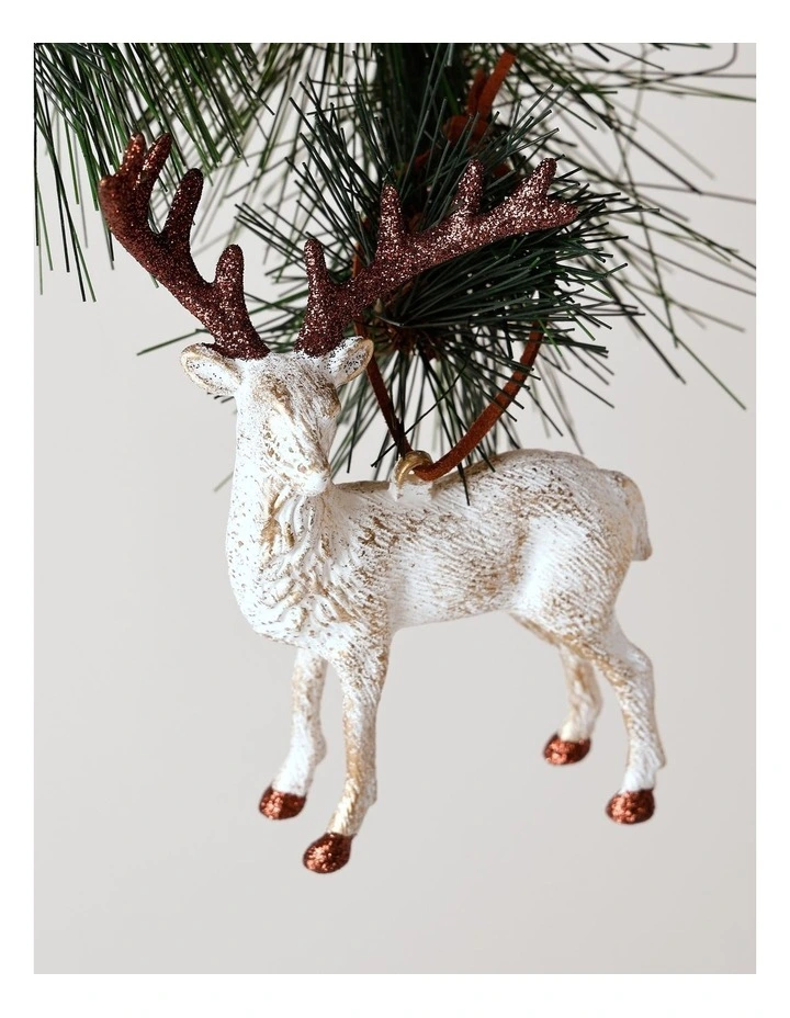 Harvest Christmas Plastic Reindeer Ornament 14cm in White image 2