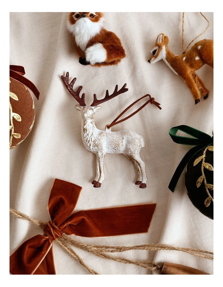 Harvest Christmas Plastic Reindeer Ornament 14cm in White image 3