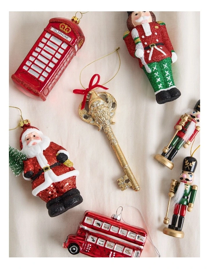 Heirloom Christmas Glittered Gold Santa Key with Red Ribbon Ornament 15cm in Gold image 3