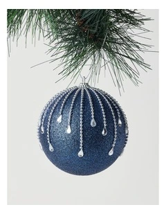 Luxe Christmas Plastic Glitter Gem Drip Bauble 10cm in Navy