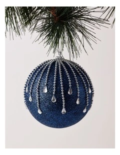 Luxe Christmas Plastic Glitter Gem Drip Bauble 10cm in Navy