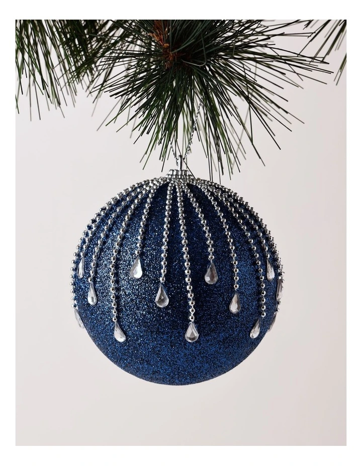 Luxe Christmas Plastic Glitter Gem Drip Bauble 10cm in Navy image 1