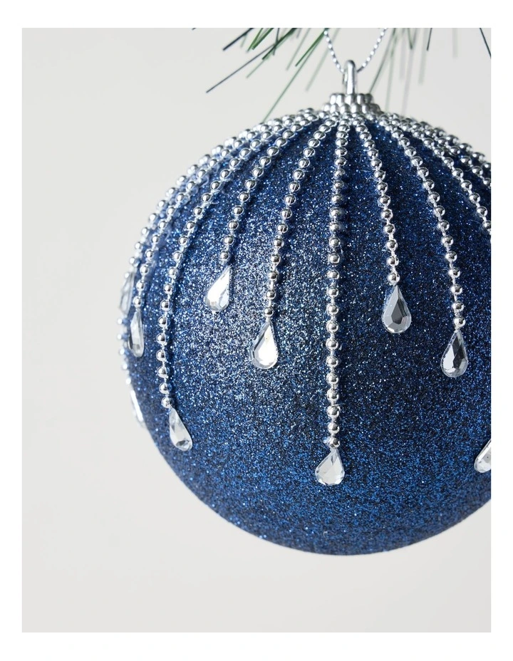 Luxe Christmas Plastic Glitter Gem Drip Bauble 10cm in Navy image 2