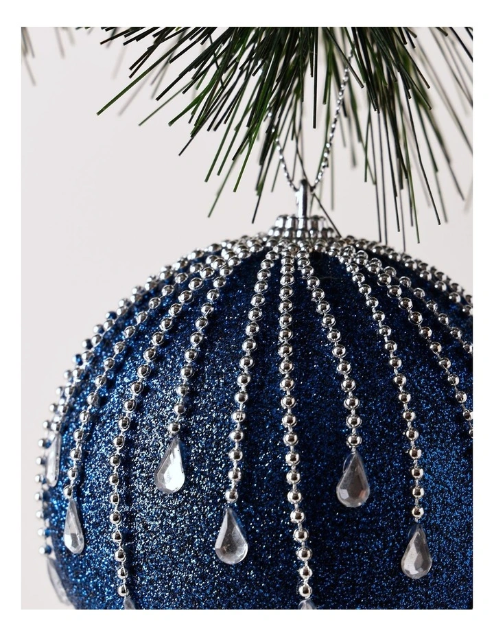 Luxe Christmas Plastic Glitter Gem Drip Bauble 10cm in Navy image 2