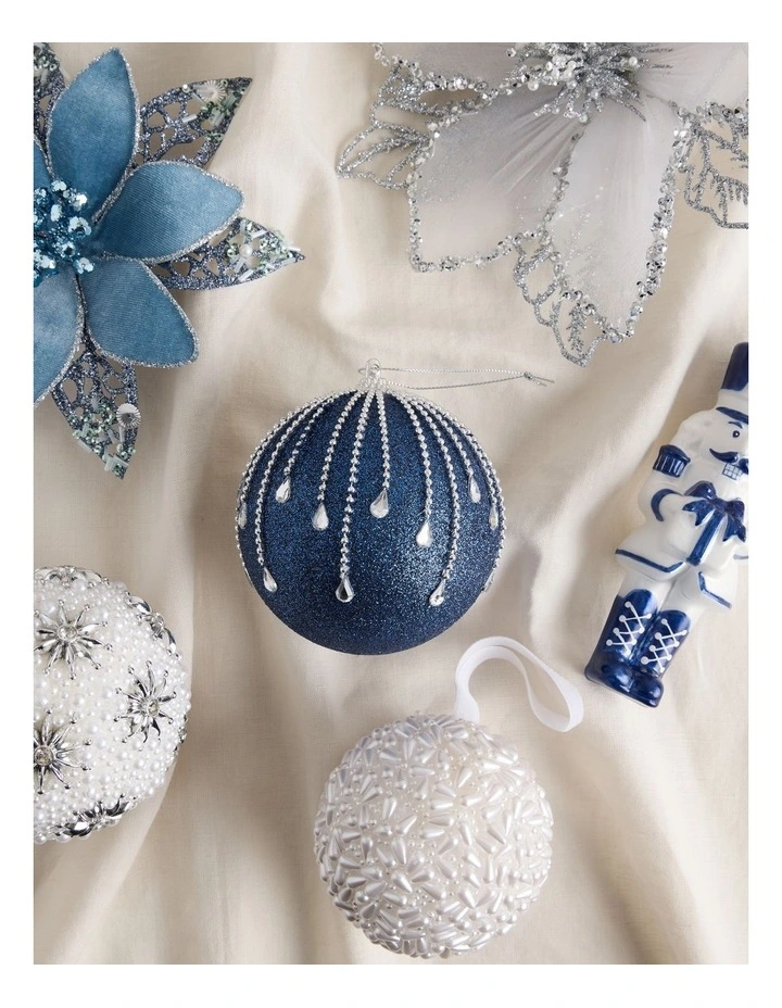 Luxe Christmas Plastic Glitter Gem Drip Bauble 10cm in Navy image 3