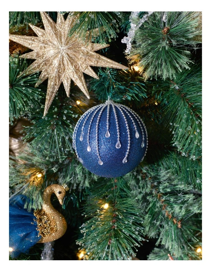 Luxe Christmas Plastic Glitter Gem Drip Bauble 10cm in Navy image 3