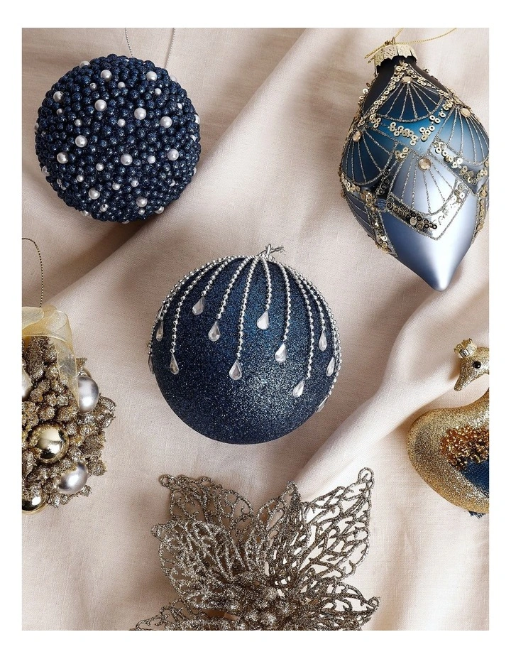 Luxe Christmas Plastic Glitter Gem Drip Bauble 10cm in Navy image 4