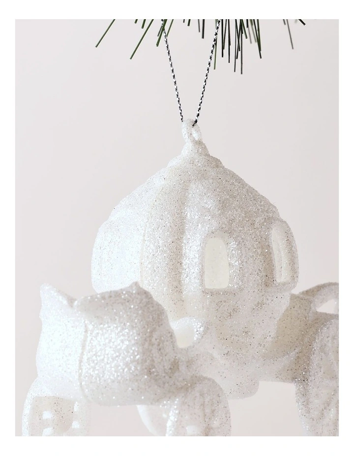 Luxe Christmas Plastic Glittered Carriage Ornament 9cm in White image 2