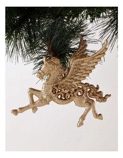 Luxe Christmas Plastic Glittered Pegasus Ornament 13cm in Gold