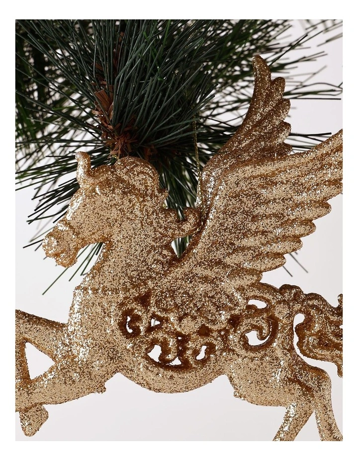 Luxe Christmas Plastic Glittered Pegasus Ornament 13cm in Gold image 2
