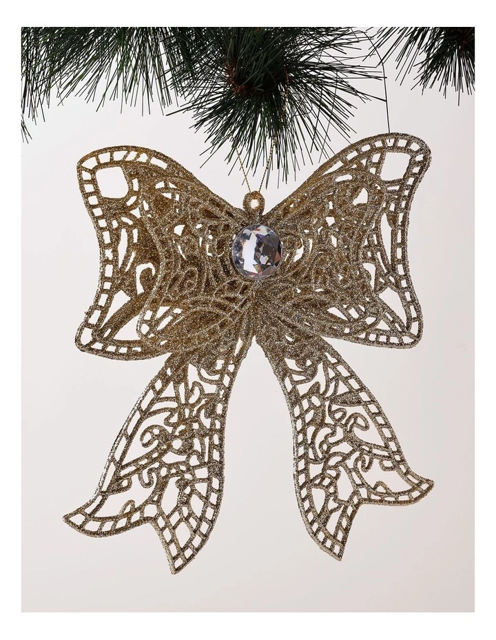 Luxe Christmas Oversized Bow Ornament 20cm in Gold image 1