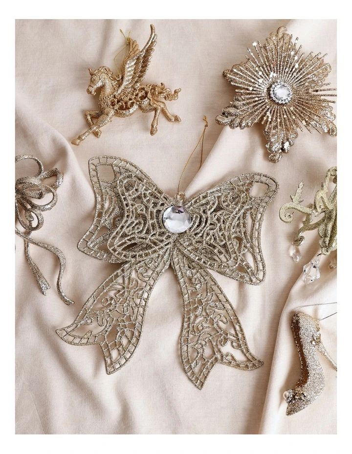 Luxe Christmas Oversized Bow Ornament 20cm in Gold image 3