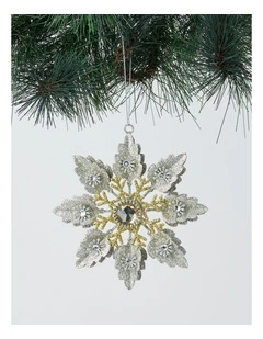 Luxe Christmas Metal Star with Pearl Ornament in Gold: 13cm