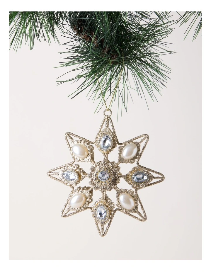 Luxe Christmas Metal Star with Pearl Ornament in Gold: 13cm image 1