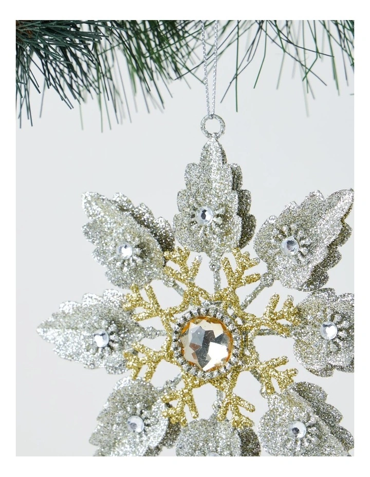 Luxe Christmas Metal Star with Pearl Ornament in Gold: 13cm image 2