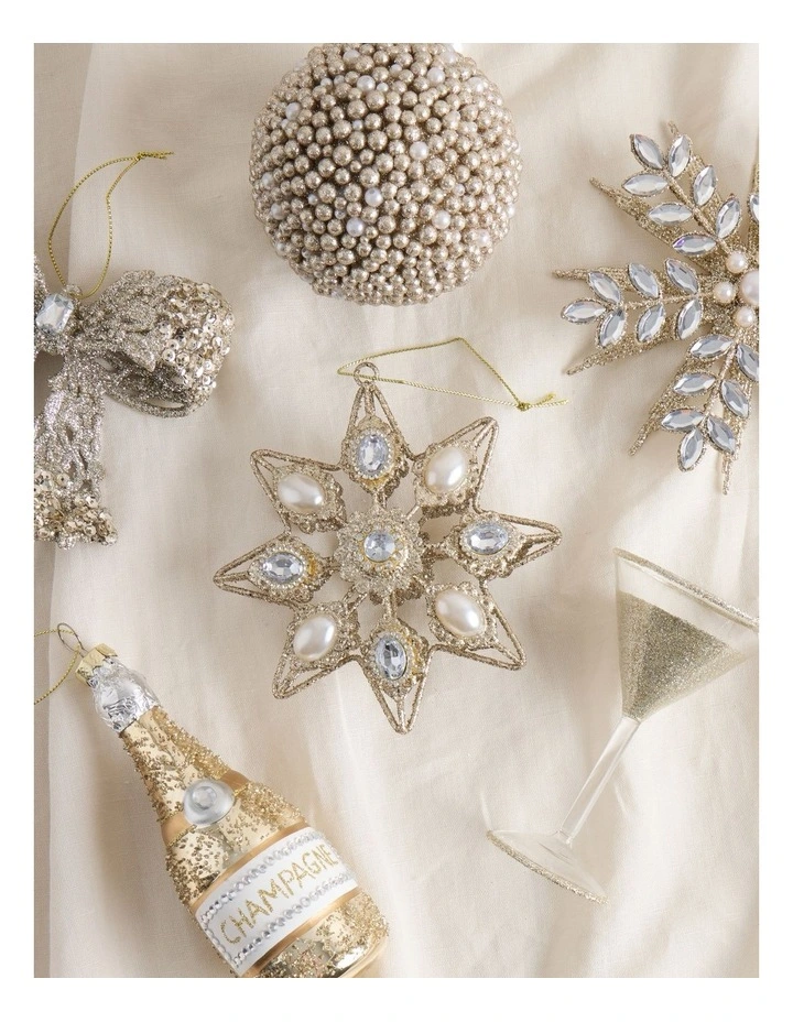 Luxe Christmas Metal Star with Pearl Ornament in Gold: 13cm image 3