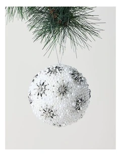 Luxe Christmas Plastic Pearl Bauble with Stars in White: 10cm