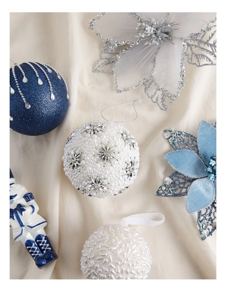 Luxe Christmas Plastic Pearl Bauble with Stars in White: 10cm image 4
