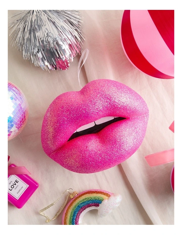 Nostalgia Christmas Foam Oversized Glitter Lips Ornament in Pink: 12cm image 4