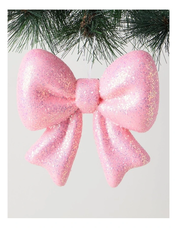 Nostalgia Christmas Foam Oversized Glitter Bow Ornament in Pink: 17cm image 1