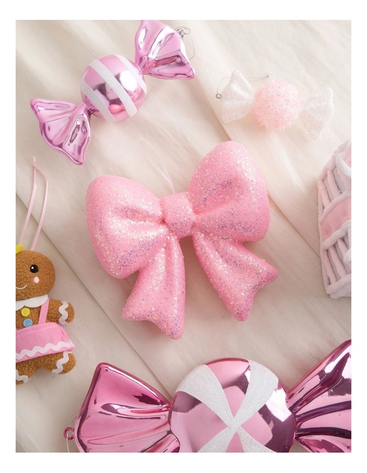 Nostalgia Christmas Foam Oversized Glitter Bow Ornament in Pink: 17cm image 4