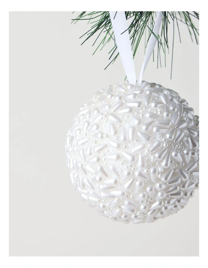 Luxe Christmas Plastic Pearl Bauble in White: 8cm image 2