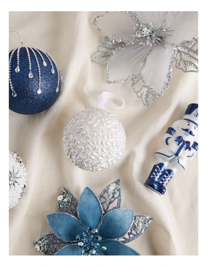 Luxe Christmas Plastic Pearl Bauble in White: 8cm image 3