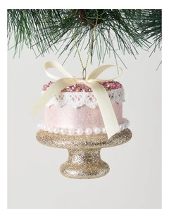 Nostalgia Christmas Plastic Cake with Bead & Pearls Ornament in Pink: 10cm