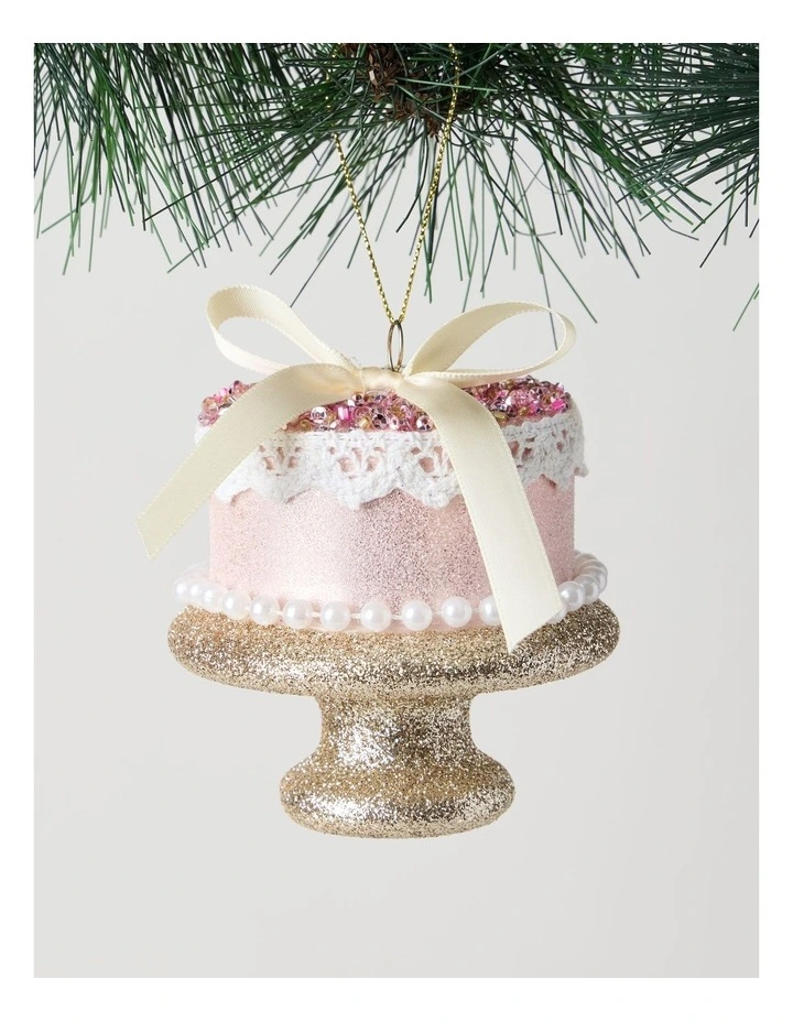Nostalgia Christmas Plastic Cake with Bead & Pearls Ornament in Pink: 10cm image 1