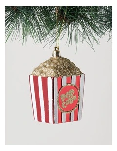 Nostalgia Christmas Plastic Popcorn Bucket Ornament in Red and White: 10cm