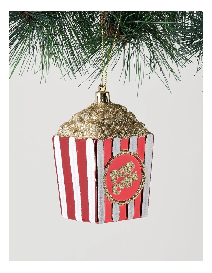 Nostalgia Christmas Plastic Popcorn Bucket Ornament in Red and White: 10cm image 1